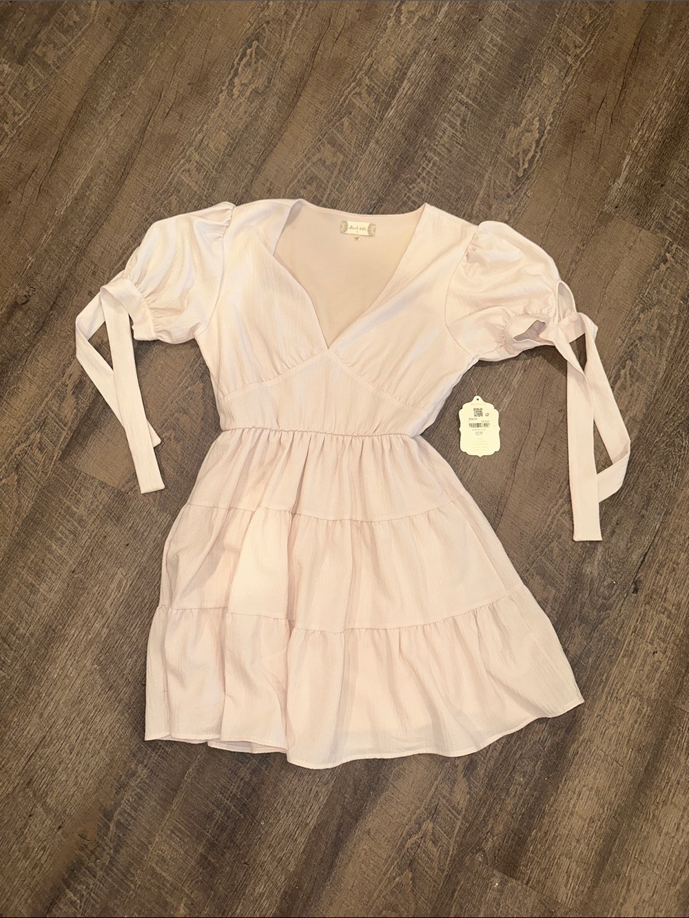 NEW Altar'd State Pale Pink Tiered Midi Dress with Puff Sleeves